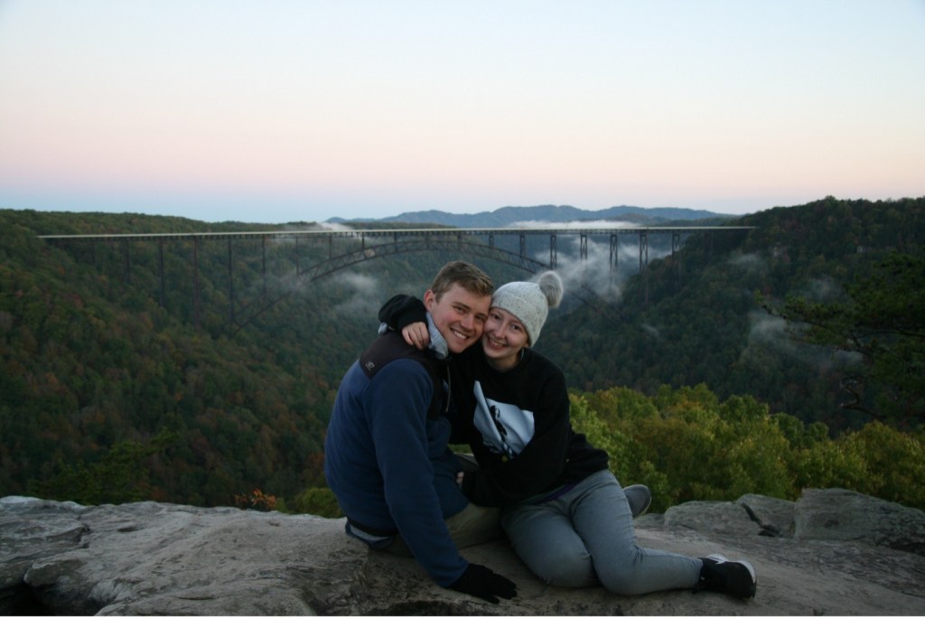 This picture with my husband was taken on a camping trip to the New River Gorge in West Virginia.